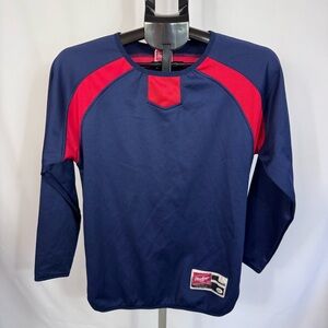 Rawlings Baseball Shirt Womens Medium Navy Red 3/4 Sleeve Athletic Softball